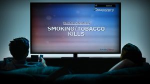 Television image with smoking health advisory