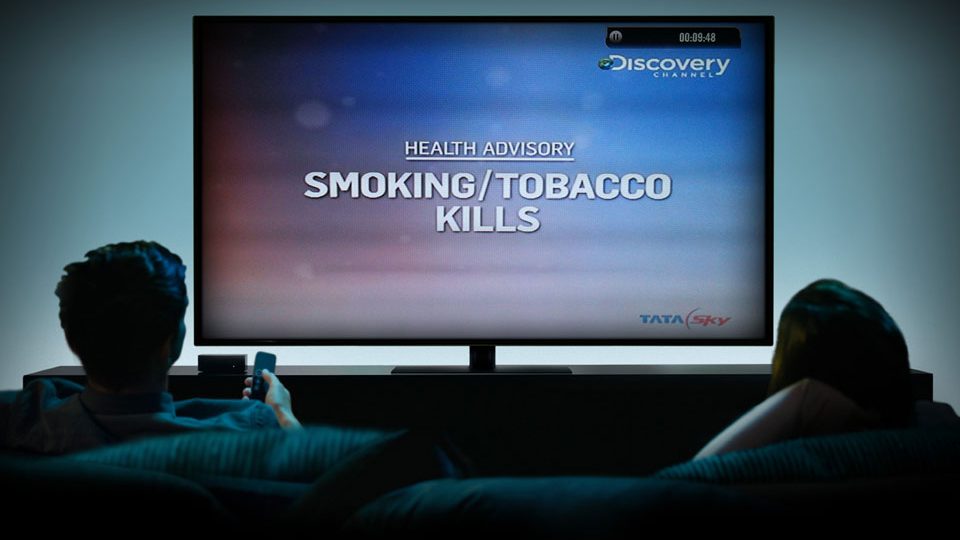 Television image with smoking health advisory