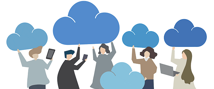 People using phone and data on the on cloud